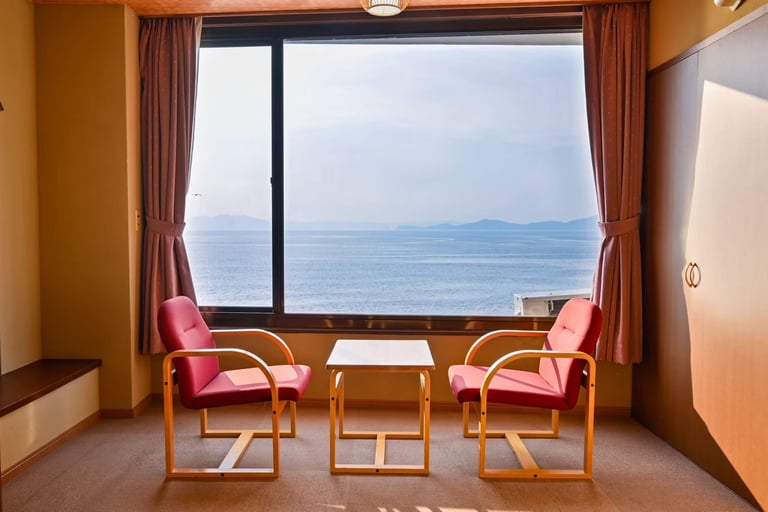 湯の児温泉　海と夕やけ